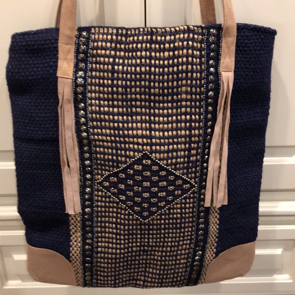NWOT! World Market’s Navy Canvas & natural Jute hand/ tote style bag - Picture 2 of 7